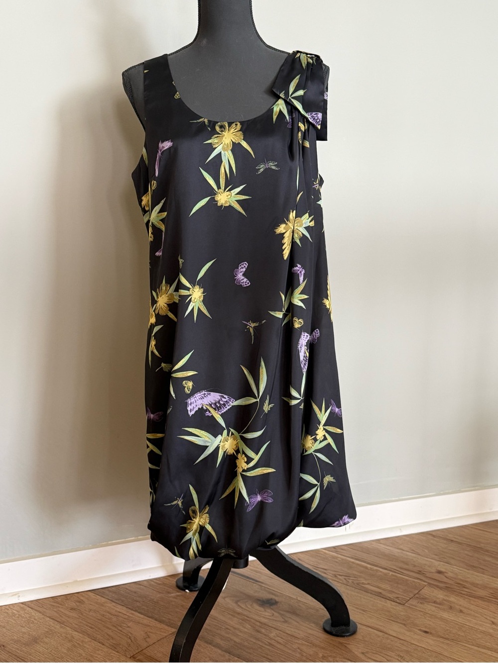 H&M Black Floral Tie-Shoulder Mini Dress